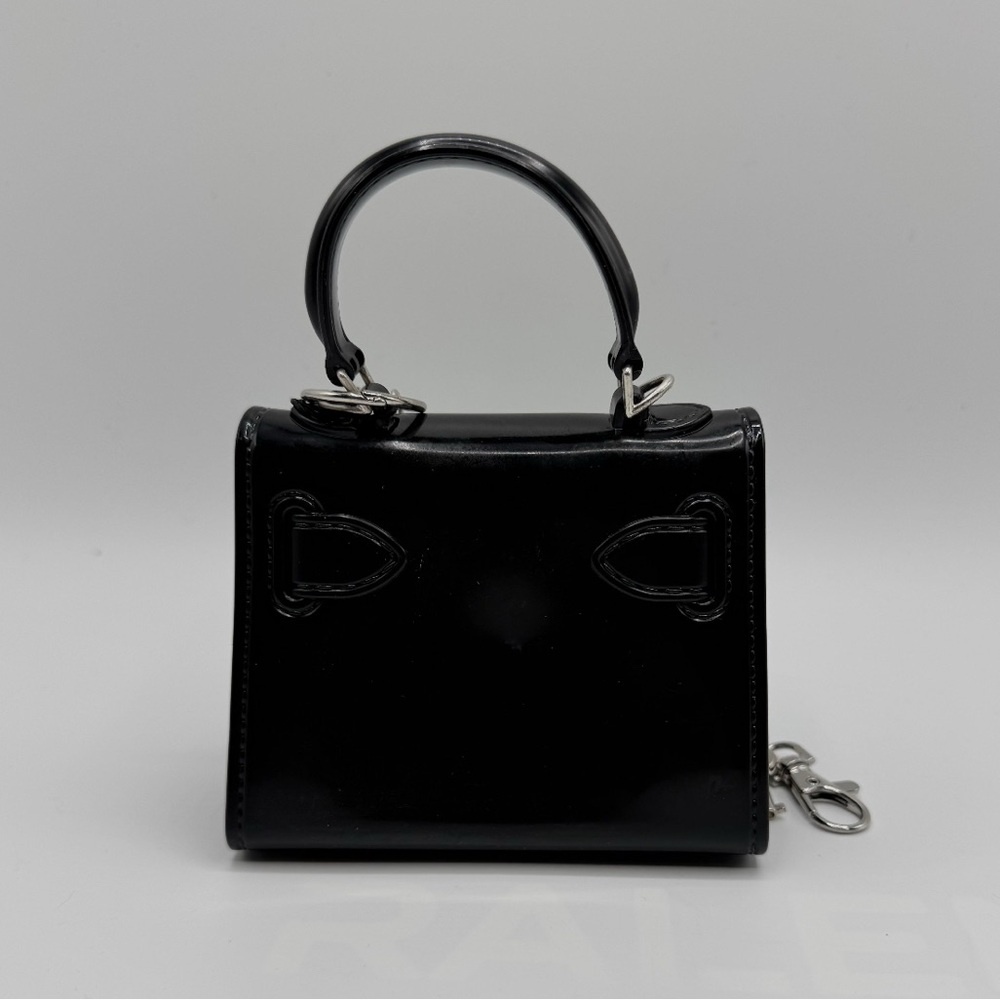 NWT Kendall & Kylie Black Mini PVC Tote Crossbody Bag with Silver Lock & Key - Picture 3 of 4